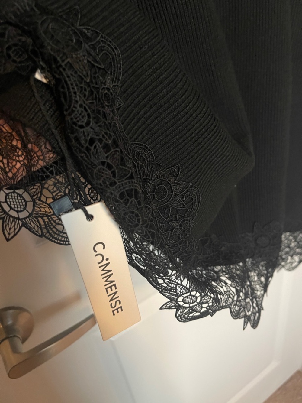 Commense Black Long-Sleeve Lace-Hem Dress with Button Details - Picture 6 of 6